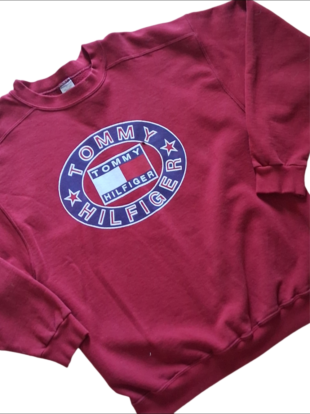 Tommy Hilfiger Vintagw Maroon Logo Crewneck Sweatshirt Men's SZ Large